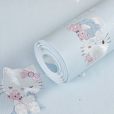 Light Pink 3D Embossed Cartoon Wallpaper Boys and Girls Room Clothing Store Warm Simple Hello Kitty Children Background Wallpaper