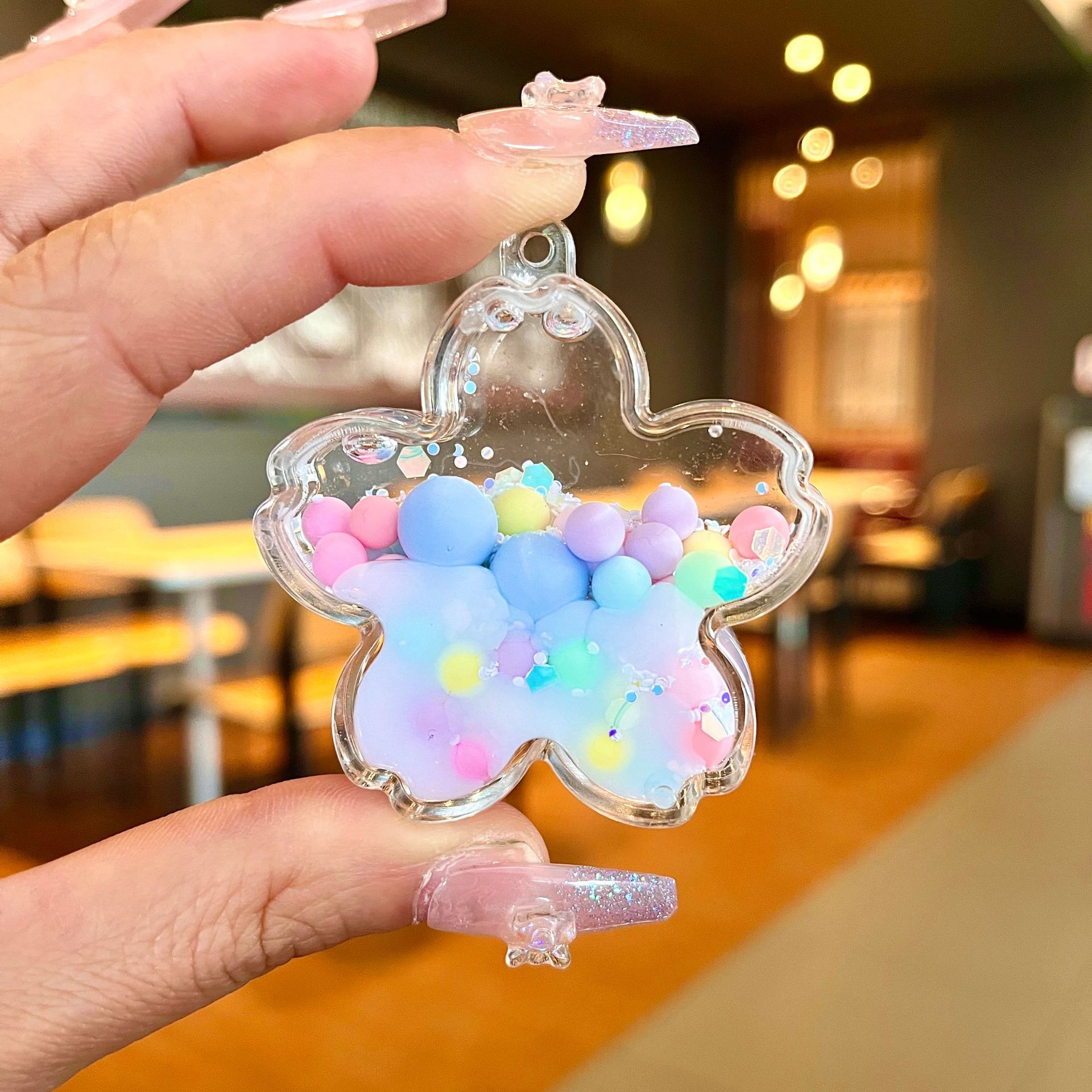 Creative Acrylic Oil Flowing Sand Bottle Luminous White Beads Mickey Head Lollipop Acrylic Accessories Pendant Wholesale