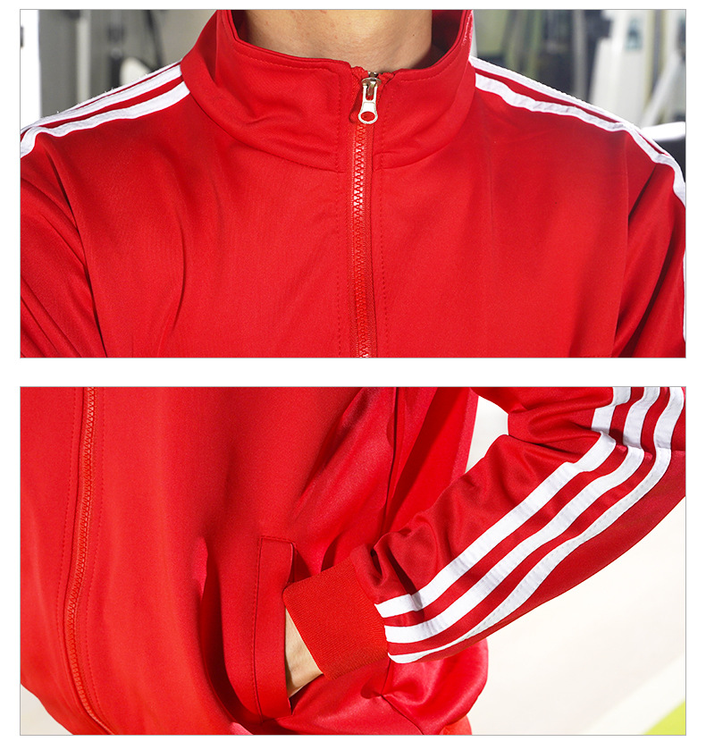 三道杠黑色套装训练服 成人儿童运动服长袖立领外套 春秋休闲外套