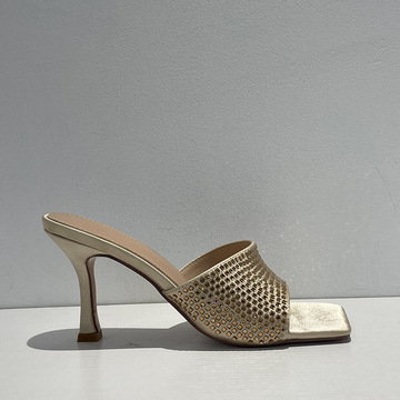 惠东工厂高跟鞋定制杨树林时装凉拖鞋女方头细跟水钻欧美外贸女鞋