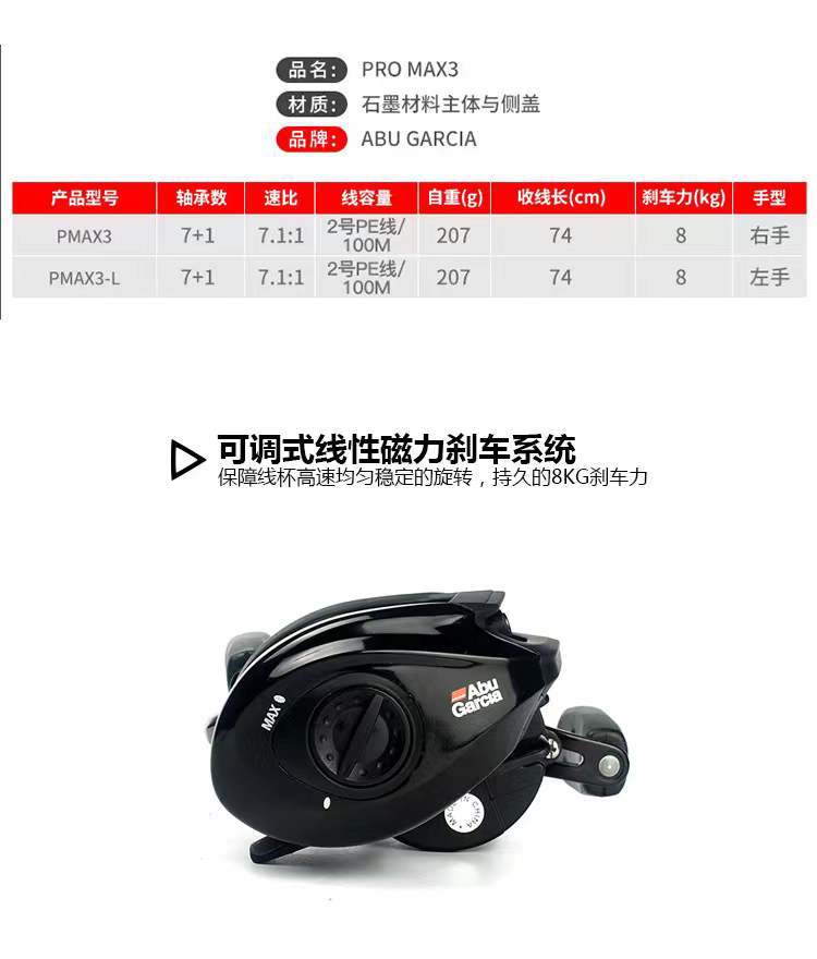 abu阿布pmax3水滴轮微物路亚金属水滴轮防炸线远投磁力刹车鱼线轮