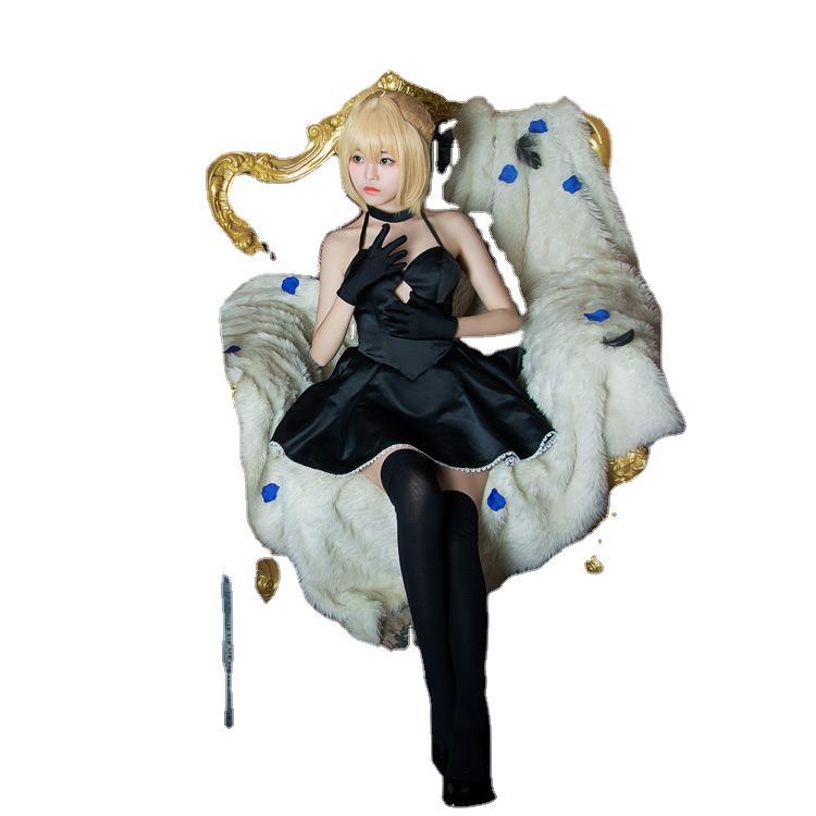 黑saber塞巴黑化礼服裙cosplay服装 阿尔托莉雅动漫主持人晚礼服