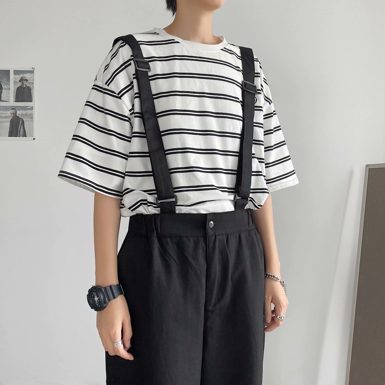 背带裤男日系春夏休闲裤韩版潮流宽松情侣九分裤工装吊带裤潮