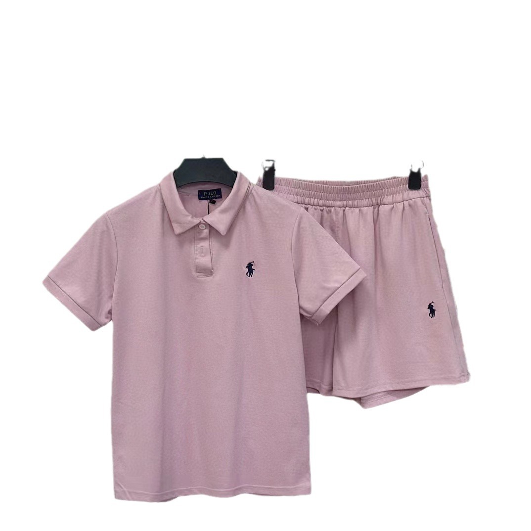 拉夫劳伦polo衫女士夏季休闲纯棉小马标短裤rl翻领短袖休闲套装