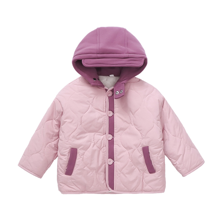 女童棉衣外套秋冬款洋气儿童加绒加厚冬季棉服假两件连帽保暧上衣