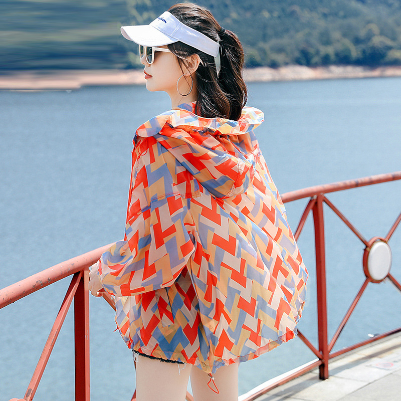 Hooded Sun Protection Clothing Women's Western Style 2023 New Summer Loose Sun-Protection Shirt Fairy Print plus Size Thin Coat Sun Protection Coat