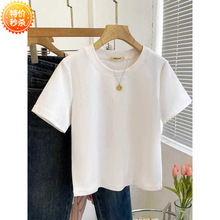 韩版纯色短款t恤女夏季2024新款宽松内搭白色圆领短袖体恤上衣潮