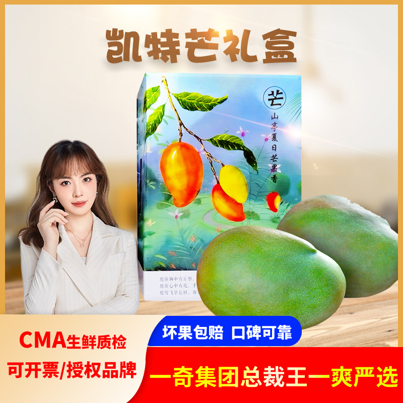 四川攀枝花凯特芒果 代发5/8斤特大果礼盒青皮大脸芒新鲜热带水果