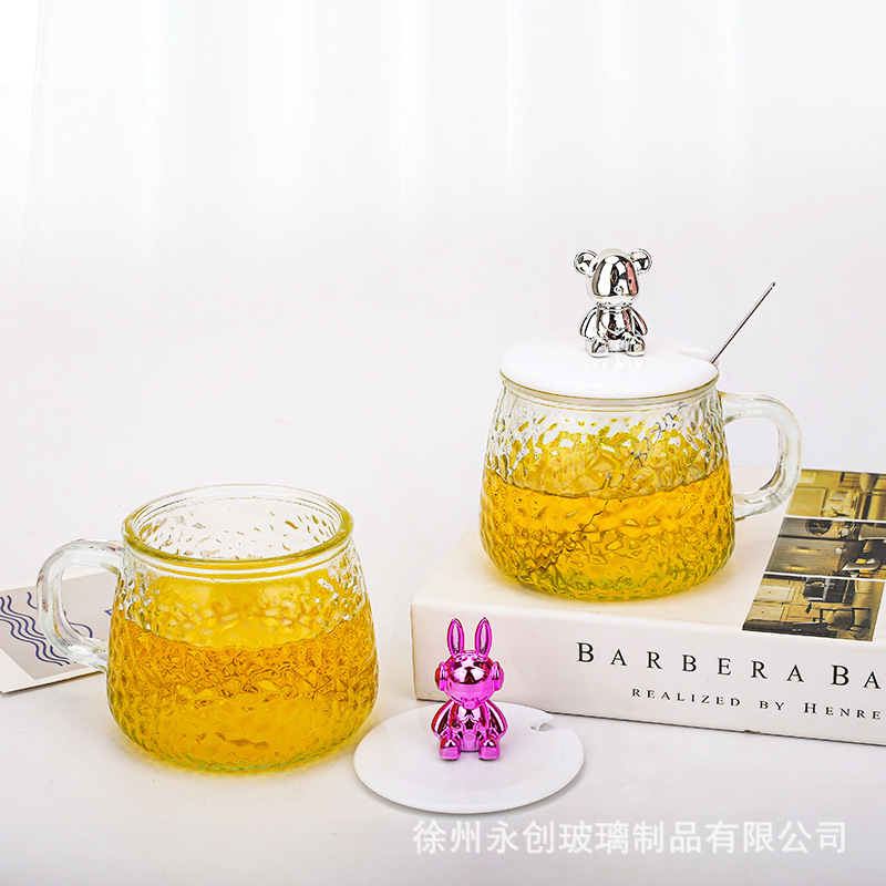 New Glass Mark Bear Water Cup Wholesale Household Good-looking Creative Hammer Pattern Cup Office Tea Infuser