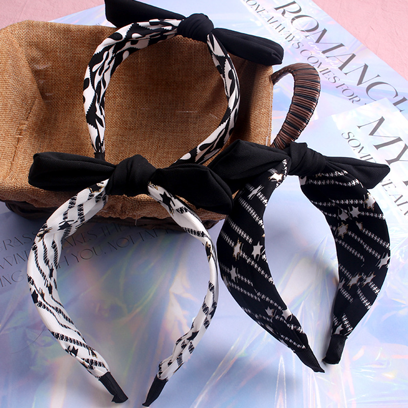 New High Skull Top Art Headband Hair Accessories Fashion Simple Hairband Outdoor All-Matching Wide Brim Cloth Bow Hair Accessories Wholesale