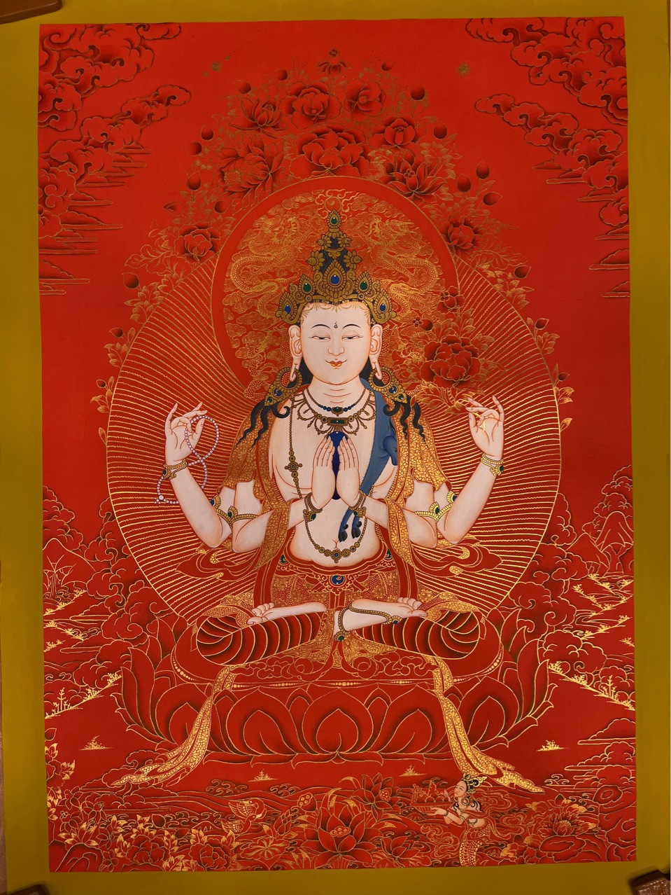 尼泊尔唐卡批发 四臂观音朱砂红唐卡 纯手工绘画唐卡-阿里巴巴