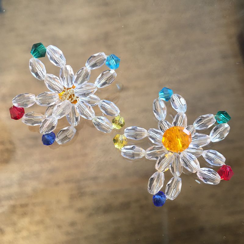 夏日撞色金属扭丝彩色水晶玻璃珠子串珠五瓣花朵耳环发箍饰品配件