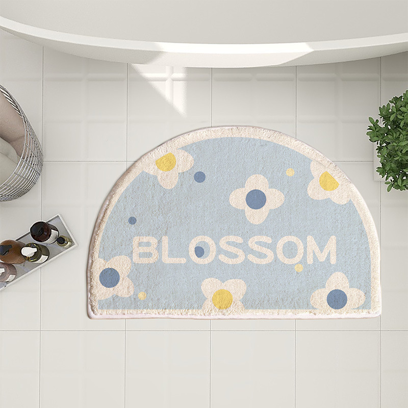 INS Style Semicircle Household Bathroom Mats Toilet Absorbent Non-Slip Floor Mat Simple Flower Wear-Resistant Cashmere Carpet