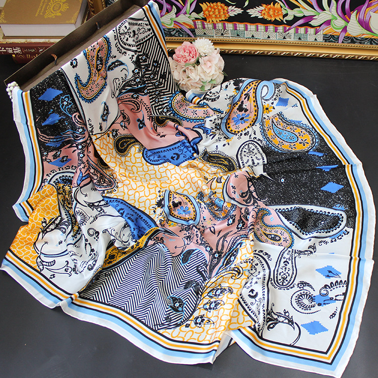 新款腰果c字花110桑蚕丝真丝丝巾手工卷边素绉缎大方巾披肩围巾夏