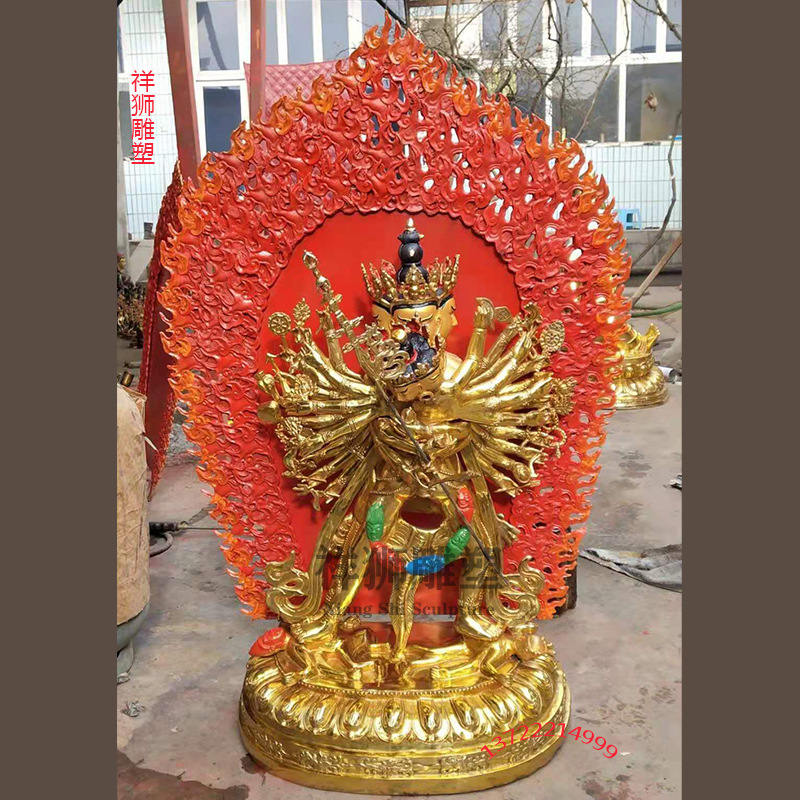 彩绘时轮金刚双身纯铜胜乐金刚护法佛像佛堂居家人物神像摆件用品