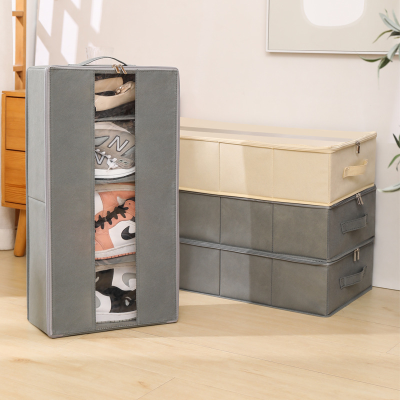 Fabric Shoe Box Transparent Viewing Window Storage Clothes Storage Box Non-Woven Flip Foldable Shoe Box Storage Box