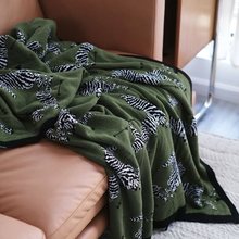 复古春秋空调盖毯中古绿色斑马针织休闲沙发装饰毯北欧风新款包邮