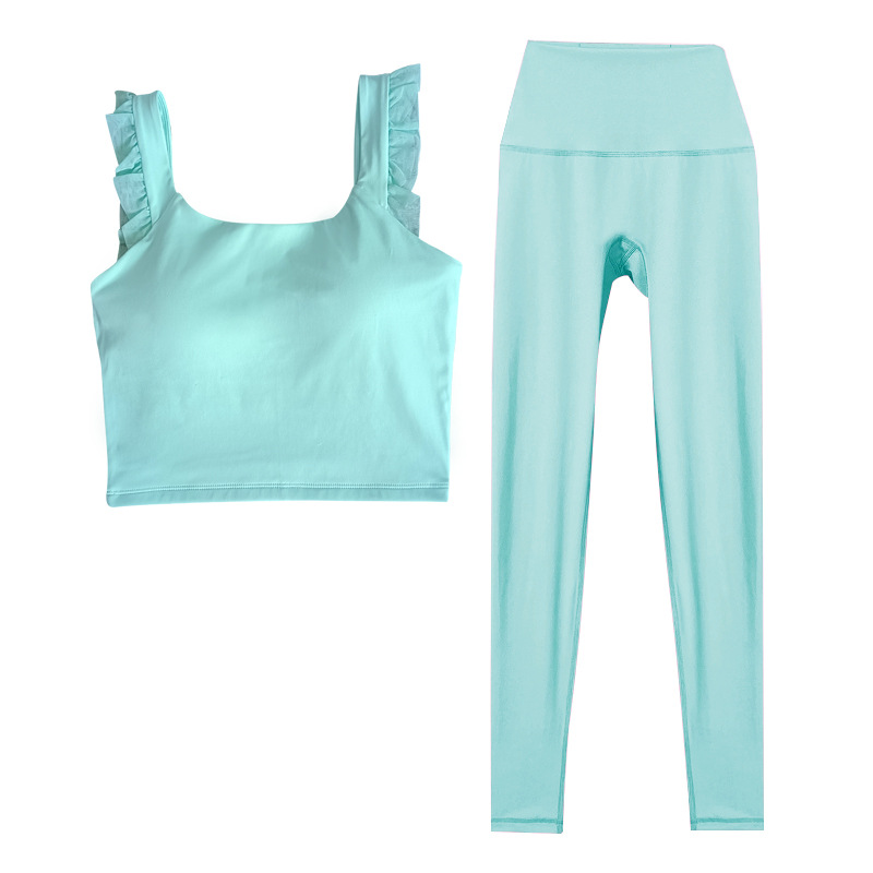 Net Falbala Yoga Clothes Suit Women's 2023 Summer Fashion Suspenders Vest Sports Fitness Clothes Two-Piece Set