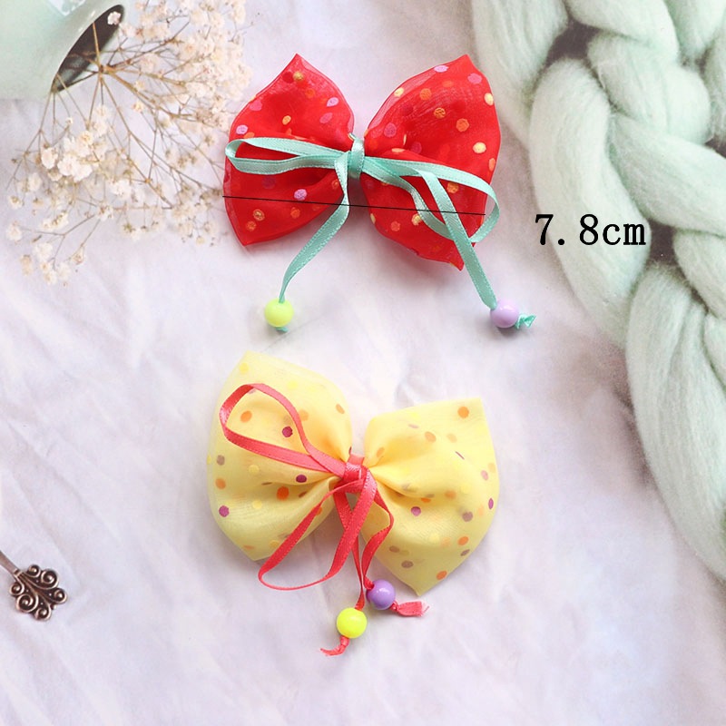 Cross-Border New European and American Children's Large Bow Barrettes Polka Dot Organza Girl Bang Clip Does Not Hurt Hair Accessories