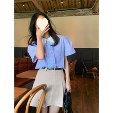 韩系复古镂空娃娃领衬衫减龄套装女夏季新款气质显瘦半身裙两件套