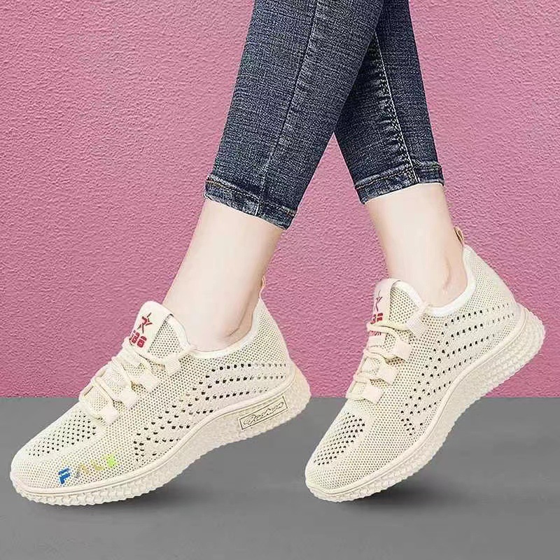 Factory Direct Sales Real Flying Woven Women's Mesh Surface Shoes Summer Breathable Mesh Flying Woven Women's Pumps Lightweight Lace-up Sneaker