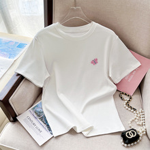 欧货蝴蝶刺绣白色韩版短袖t恤女夏季设计感百搭休闲正肩上衣体恤