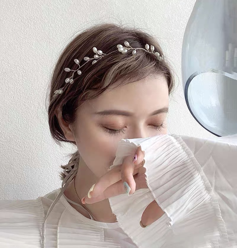 宫廷法式发带女绑发锁骨链两用头饰森系韩国甜美优雅珍珠飘带发箍