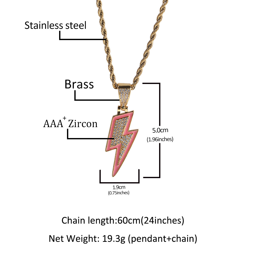 European and American Personalized Luminous Lightning Necklace Simple Trendy Cool Ins Style Dripping Oil Inlaid Zirconium Hip Hop Ear Accessories All-Match Sweater Chain