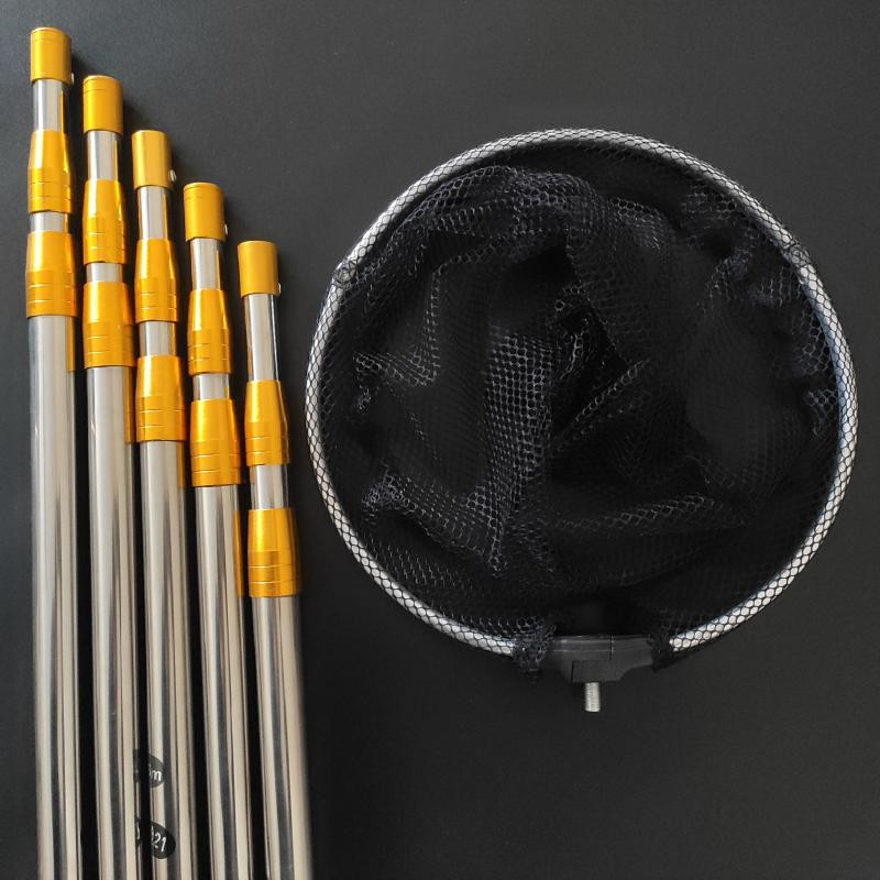 渔具厂家直供 不锈钢抄网杆 可伸缩摘果杆 鱼具配件批发抄网杆