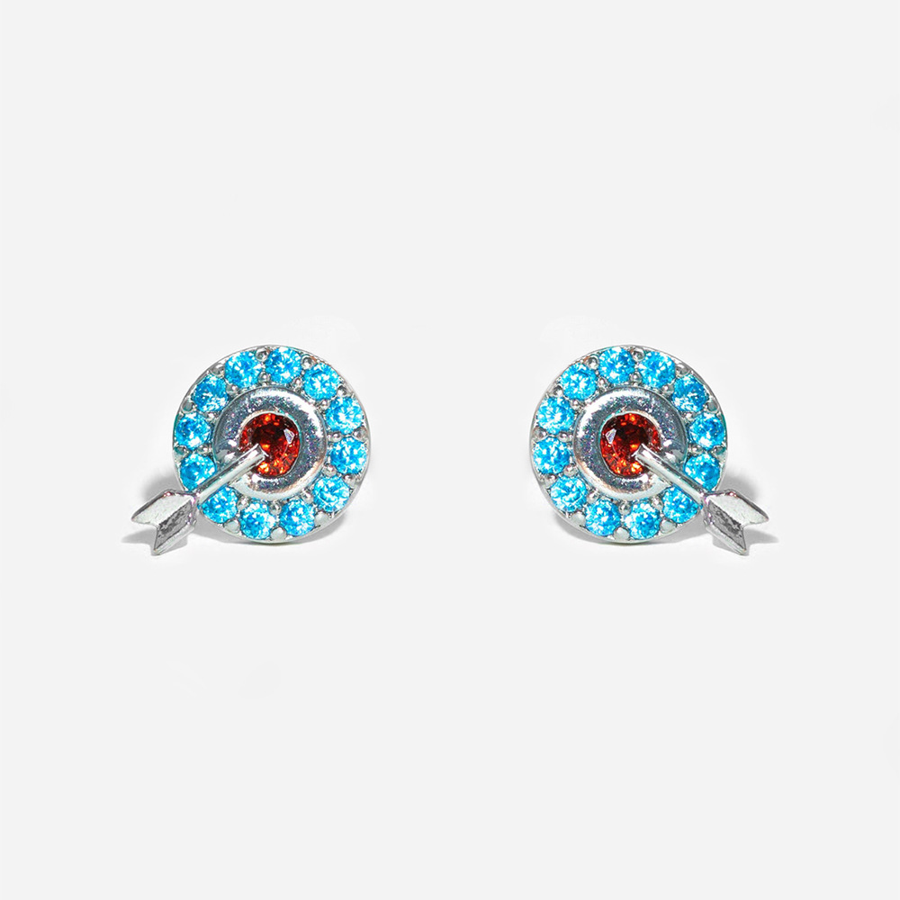 European and American Fashion Cross-Border Custom Cartoon Villain Silver Pin Earrings Women's Exquisite Micro-Inlaid Colorful Zircon Ear Studs Wholesale