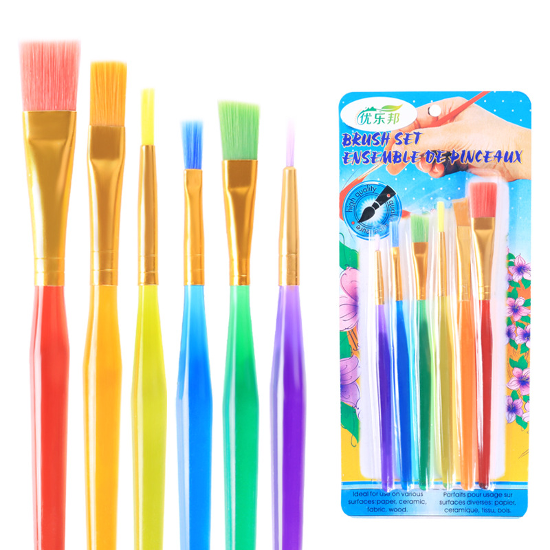 Art Supplies 6 PCs Blue Rod Nylon Wool Hook Line Pen Children Colorful Painting Gouache Watercolor Oil Painting Brush Set