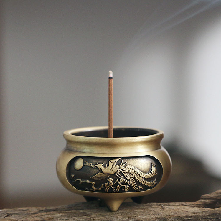 迷你烧蓝铜香炉仿古三足双耳线香炉旅行便携小号熏香炉禅意檀香炉