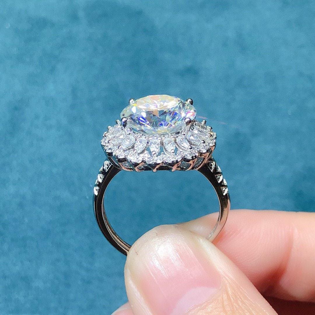 5克拉八心八箭镀pt950网红直播热卖新品仿真莫桑钻满钻开口戒指女