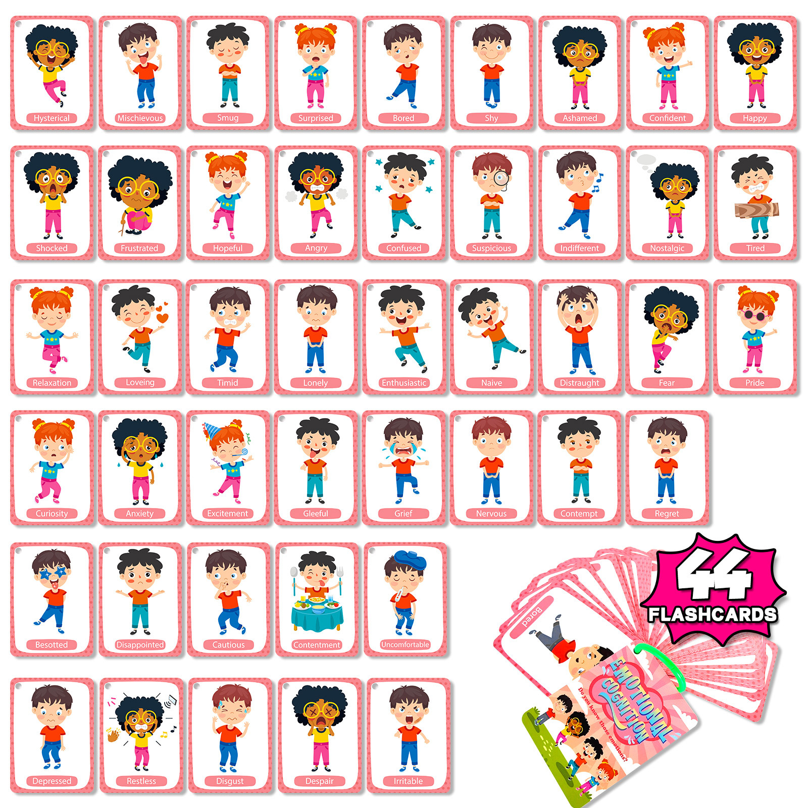 44张/袋情绪认知教育卡片跨境shein儿童启蒙早教亲子益智玩具卡