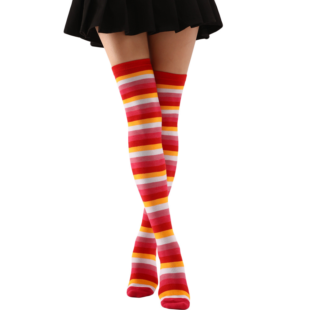 Colorful Strip Color over the Knee Stockings Warm-Keeping and Cold-Proof Dance Cosplay Halloween Role Play Hold-Ups