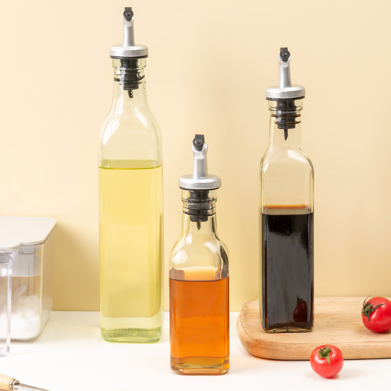 Glass Square Seasoning Bottle Oil Pot Leak-Proof Kitchen Oil Bottle Oil Tank Sesame Oil Sauce Vinegar Pot Spice Jar Oil Bottle