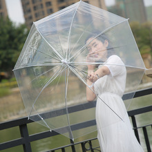 厂家透明雨伞女长柄伞网红学生儿童透明伞直柄小清新白色伞可印lo