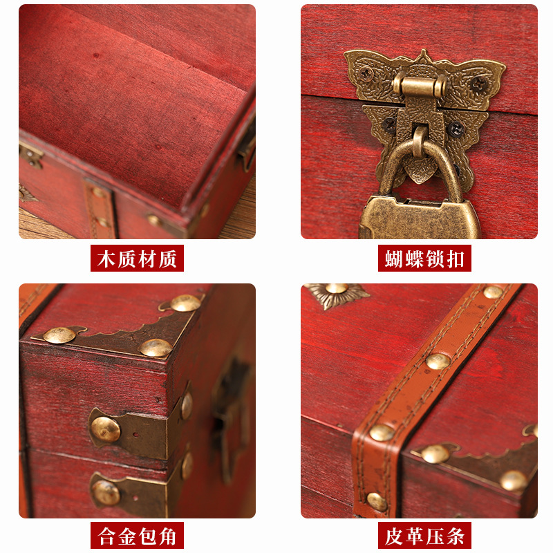 European-Style Retro Box Wooden Square Jewelry Box Wooden Retro Box Props Storage Crafts