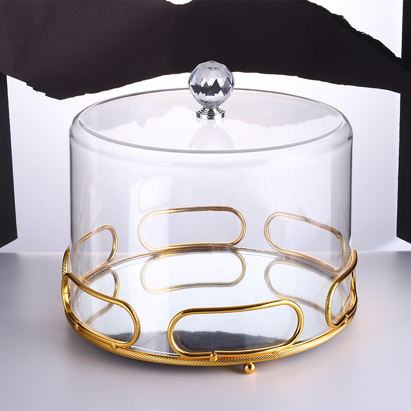镜面镶边食物罩 透明圆形保温菜罩防尘亚克力蛋糕罩 点心食品盖