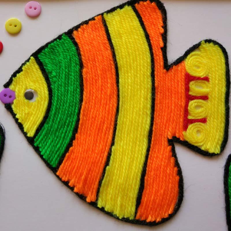 益智儿童手工diy制作 幼儿园材料包趣味亲子毛线黏贴画 新颖鱼a4