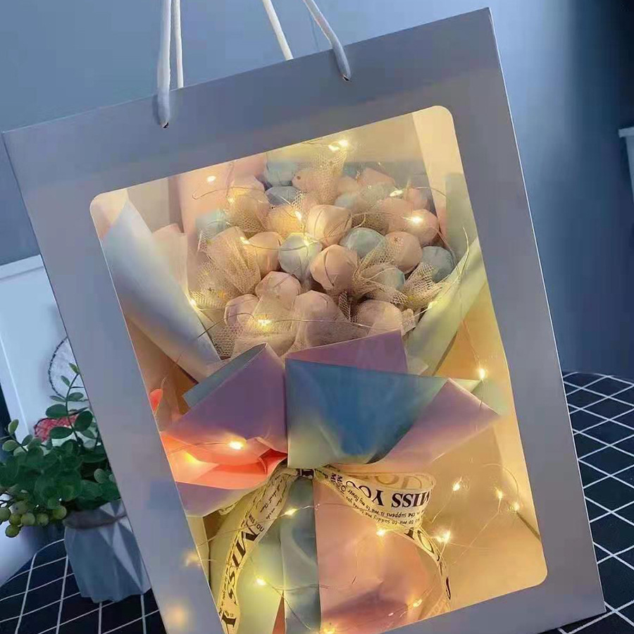 网红ins手提袋饰品鲜花包装袋粉色开窗透明袋橱窗玫瑰花礼品袋子