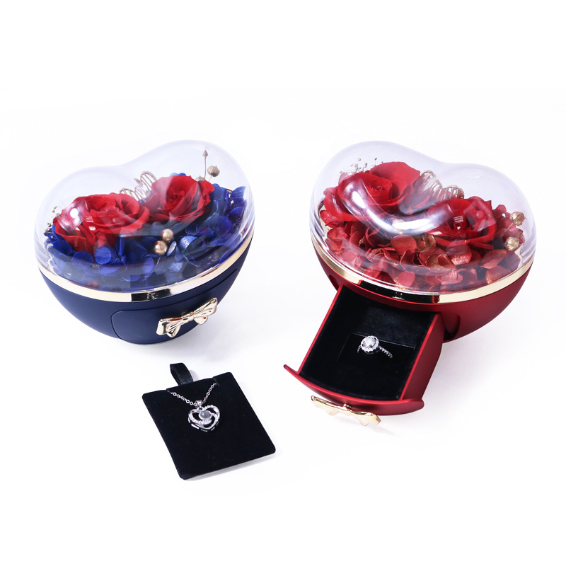 Qixi Valentine's Day Bow Love Rose Gift Box Eternal Flower Jewelry Box Ring Necklace Jewelry Box