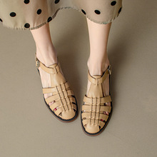 猪笼鞋2024春季新款女鞋包头镂空时装鞋复古罗马凉鞋