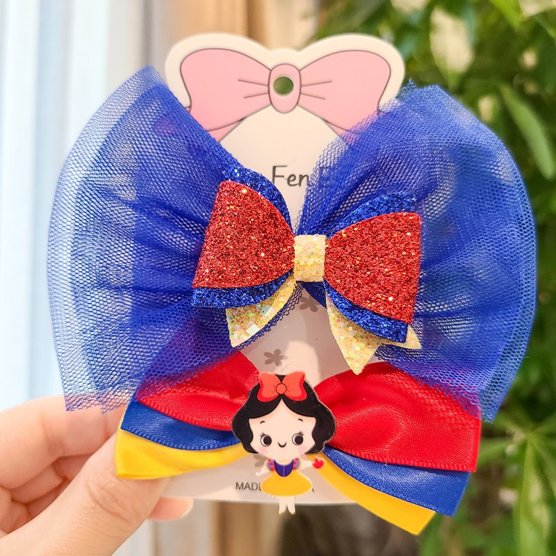 可爱女童发夹白雪公主装扮发饰亮片丝绒蝴蝶结发卡宝宝顶夹头饰