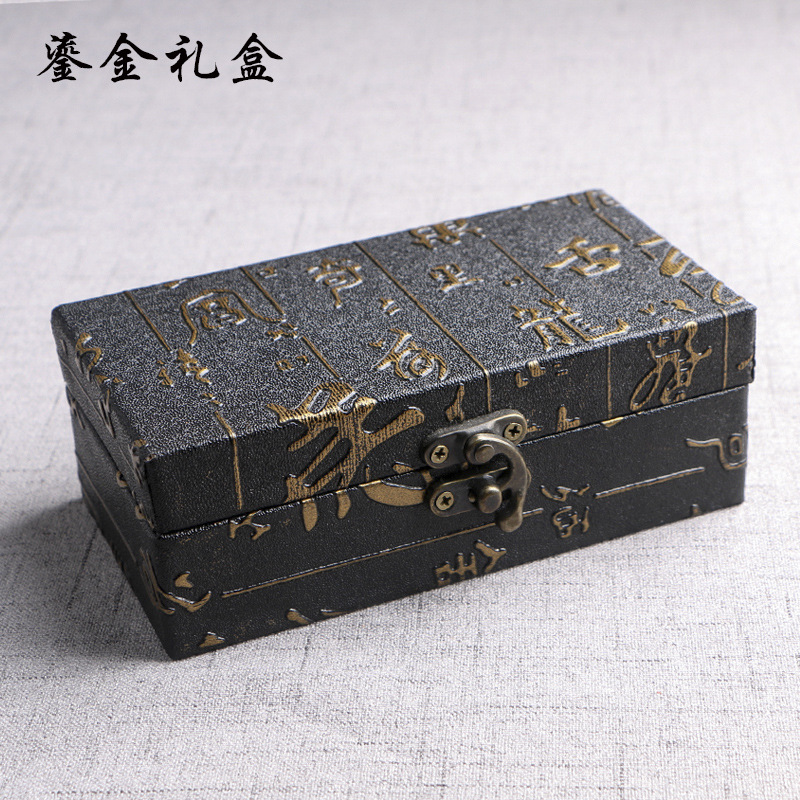 印章盒子人名私章盒箱黑色仿皮压花鎏金盒送青花瓷盒印泥-阿里巴巴