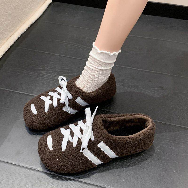 冬季毛毛鞋女冬季外穿2025新款一脚蹬时尚复古豆豆鞋加绒勃肯棉鞋