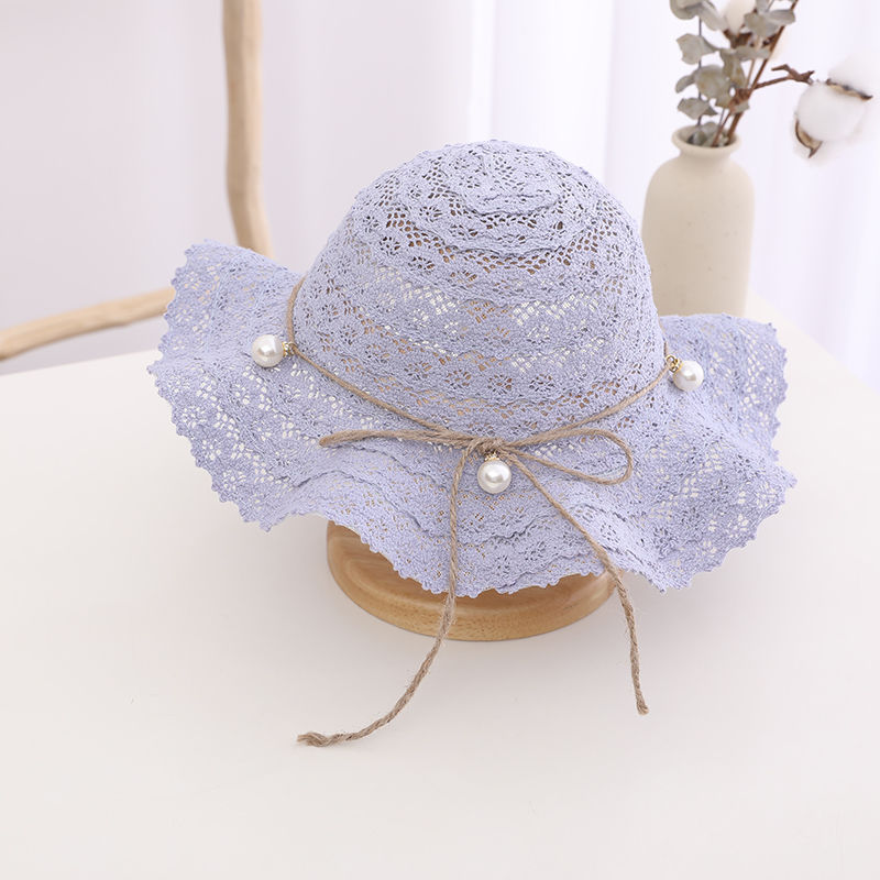 [Sy Little Jasmine] Children's Sun Hat Spring and Summer New Multi-Pearl Lace Princess Ins Compiled Children's Straw Hat