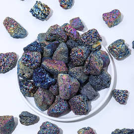 天然矿石电镀七彩火山石鱼缸造景原石矿标彩色火山石水晶摆件批发
