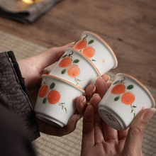 手绘茶杯六杯装带礼盒功夫茶具套装主人杯柿柿如意建盏陶瓷泡茶杯