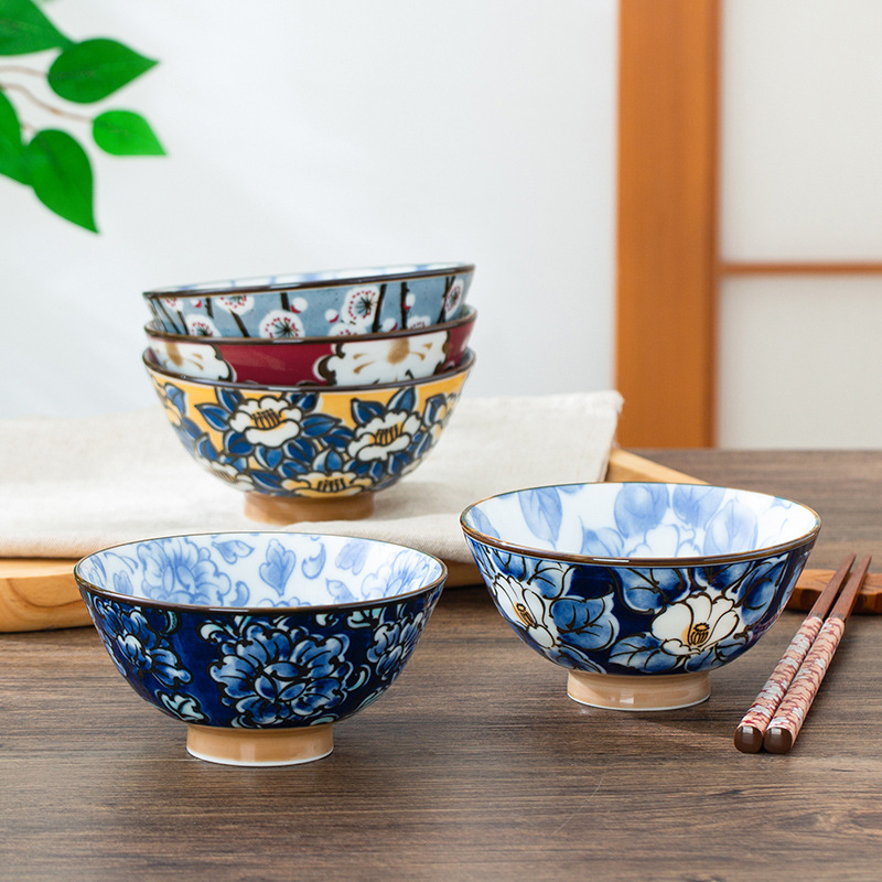 日本进口 千代源彩古窑碗陶瓷碗米饭碗套装 釉下彩套碗家用吃饭碗